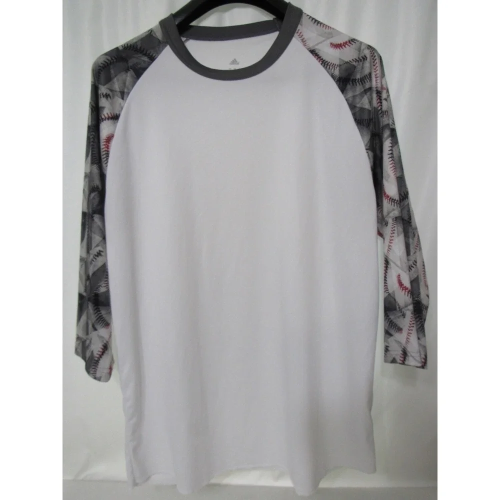 Adidas 3/4 Sleeve White Gray Baseball Poly Stretch Activewear Novelty Sz XL‎